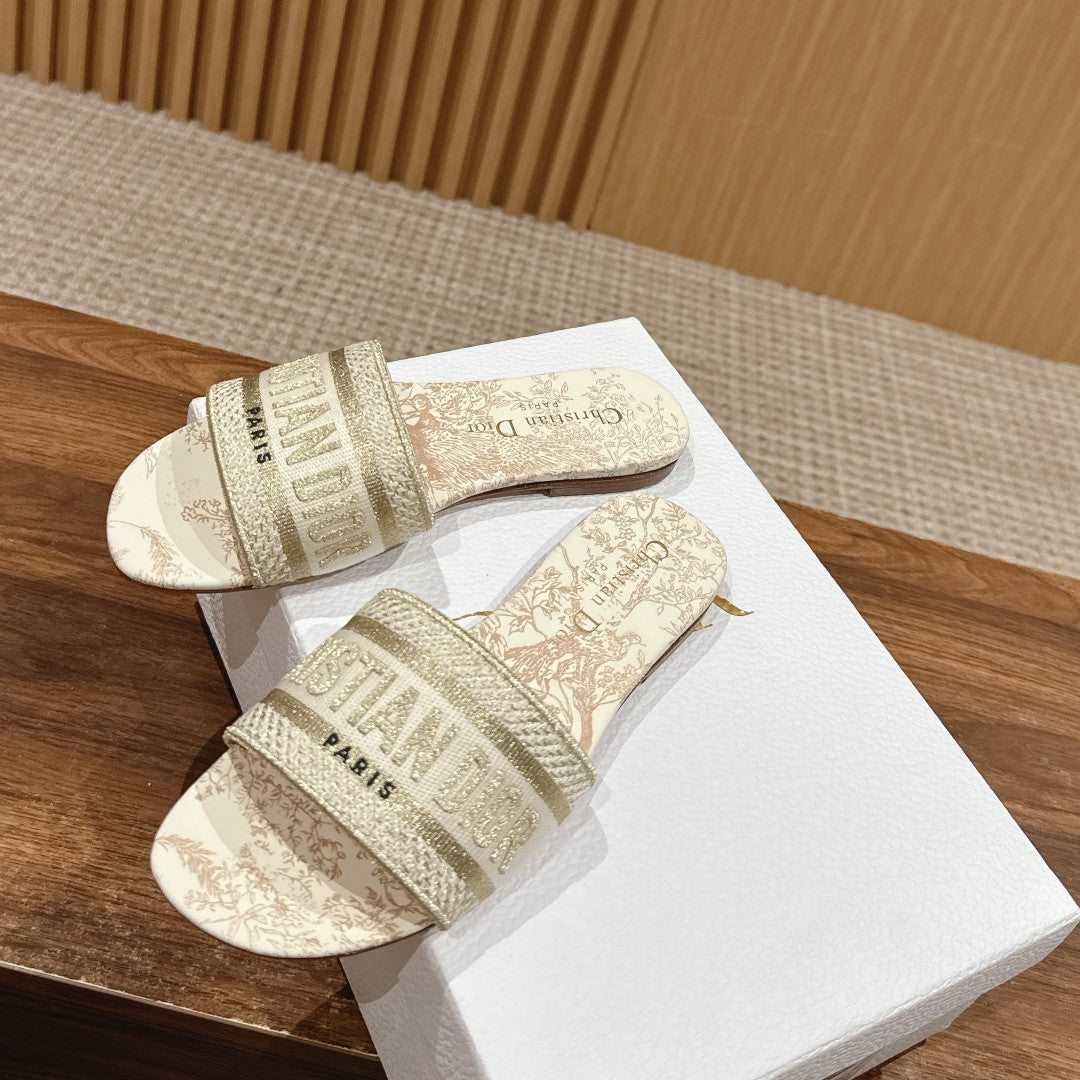 DIOR 26S SLIDE SANDALS IN BEIGE TOILE DE JOUY LOGO
