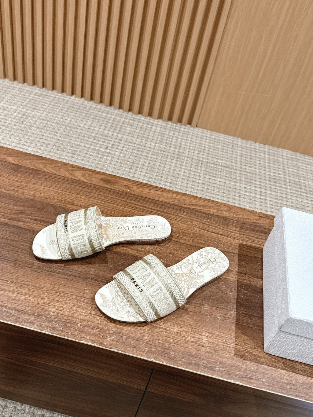 DIOR 26S SLIDE SANDALS IN BEIGE TOILE DE JOUY LOGO