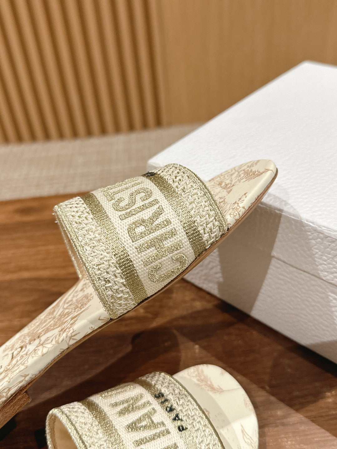 DIOR 26S SLIDE SANDALS IN BEIGE TOILE DE JOUY LOGO