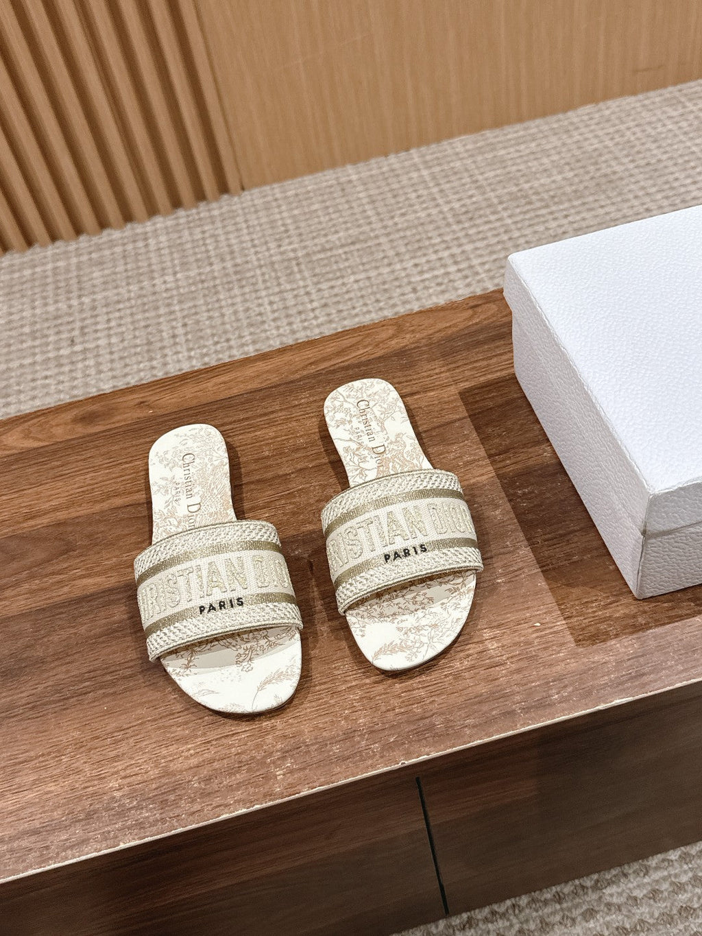 DIOR 26S SLIDE SANDALS IN BEIGE TOILE DE JOUY LOGO