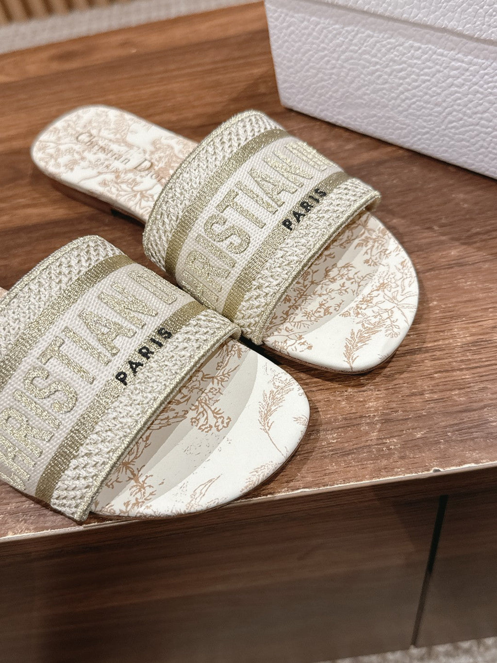 DIOR 26S SLIDE SANDALS IN BEIGE TOILE DE JOUY LOGO
