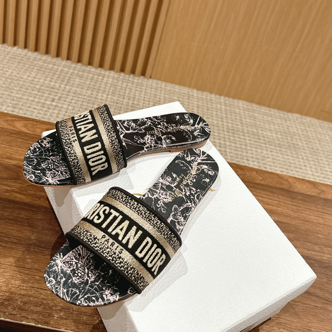 DIOR 26S SLIDE SANDALS IN BLACK TOILE DE JOUY LOGO