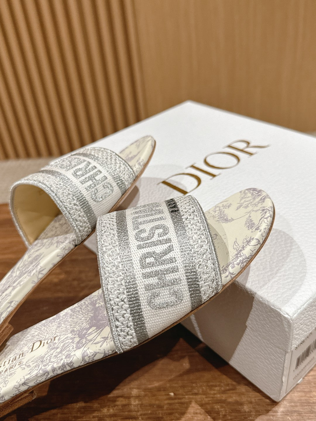 DIOR 26S SLIDE SANDALS IN GREY TOILE DE JOUY LOGO
