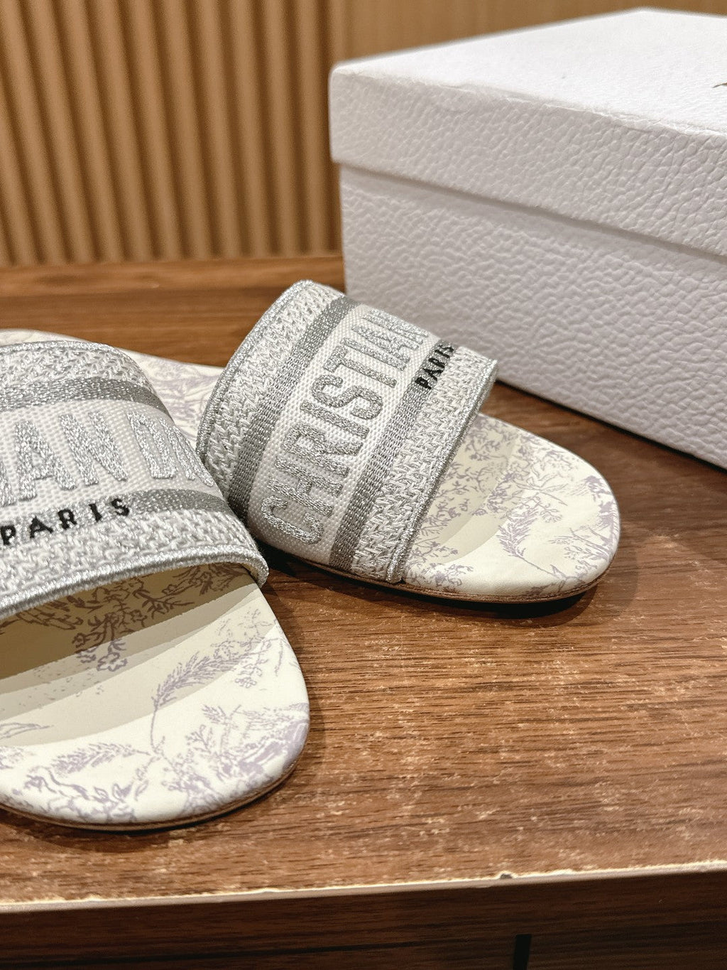 DIOR 26S SLIDE SANDALS IN GREY TOILE DE JOUY LOGO