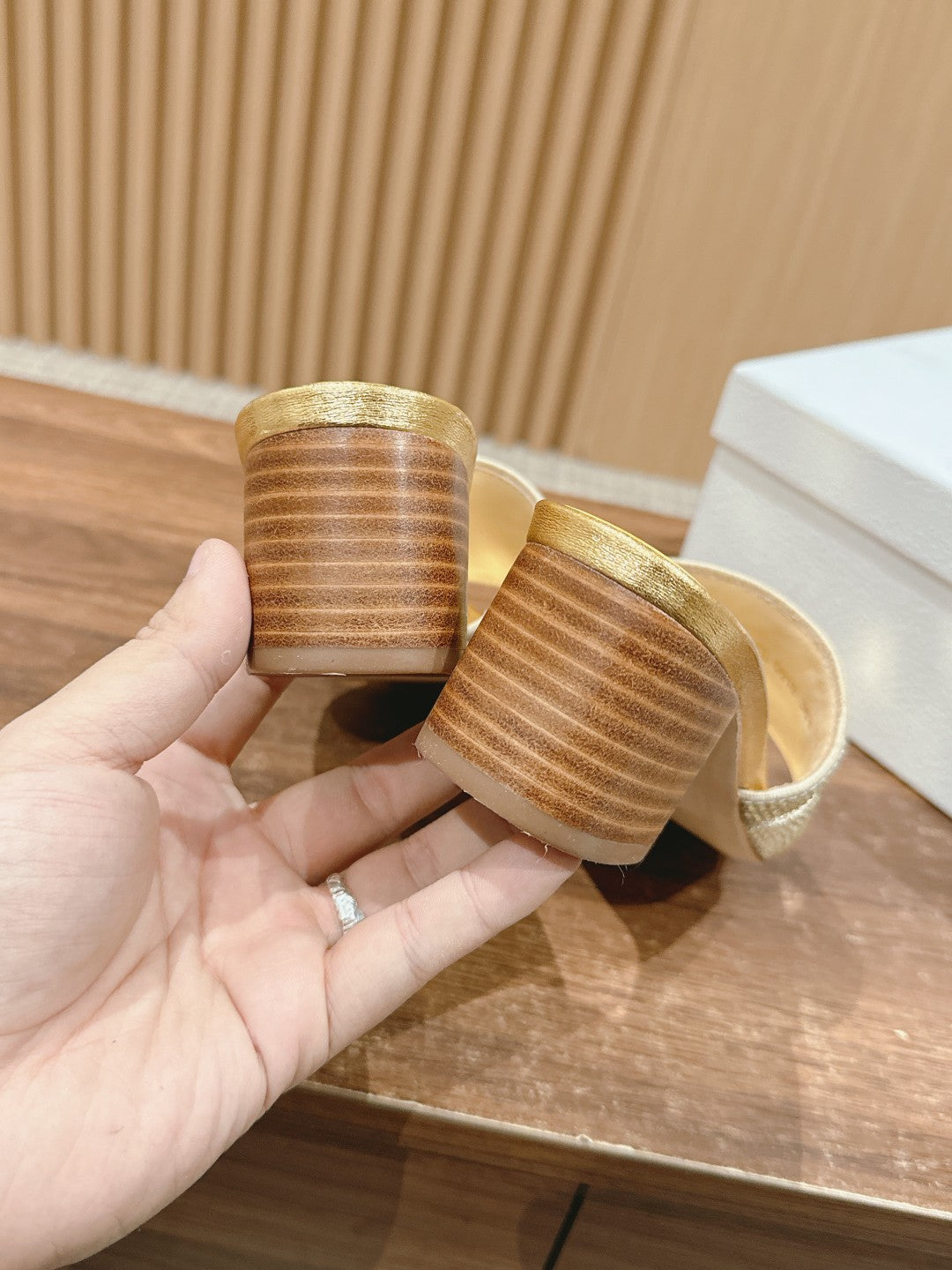 DIOR 26S D-CLUB EMBROIDERED HEELED SLIDES IN GOLD