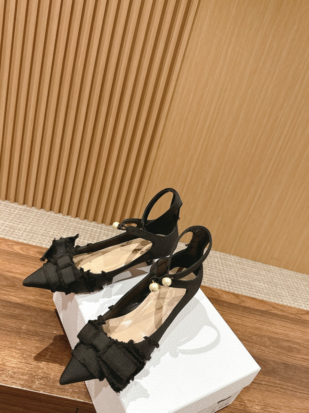 DIOR ADIORABLE HIGH HEEL 25S IN BLACK FABRIC WITH PEARL DETAILING
