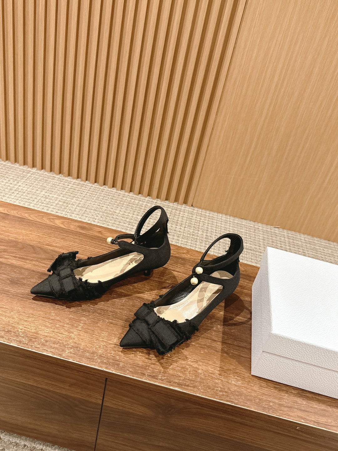 DIOR ADIORABLE HIGH HEEL 25S IN BLACK FABRIC WITH PEARL DETAILING