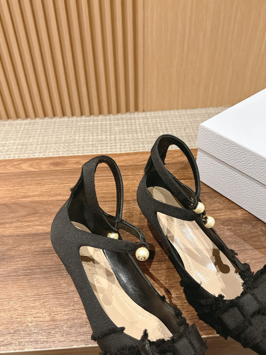 DIOR ADIORABLE HIGH HEEL 25S IN BLACK FABRIC WITH PEARL DETAILING