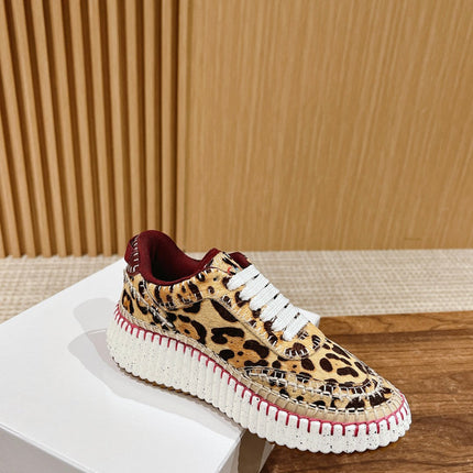 CHLOE 26S LACE-UP SNEAKERS IN LEOPARD PRINT PONY HAIR