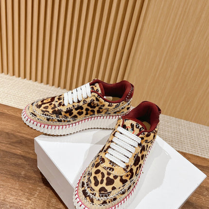 CHLOE 26S LACE-UP SNEAKERS IN LEOPARD PRINT PONY HAIR