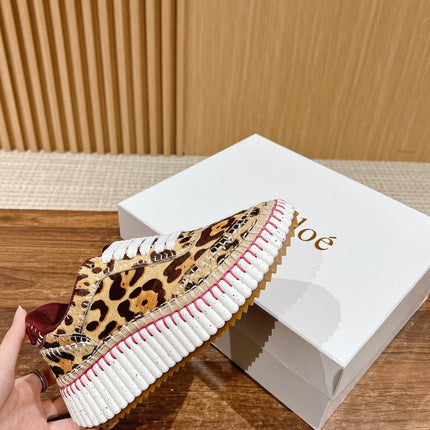 CHLOE 26S LACE-UP SNEAKERS IN LEOPARD PRINT PONY HAIR