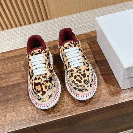 CHLOE 26S LACE-UP SNEAKERS IN LEOPARD PRINT PONY HAIR