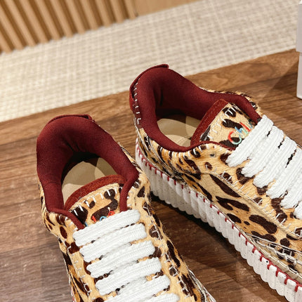 CHLOE 26S LACE-UP SNEAKERS IN LEOPARD PRINT PONY HAIR