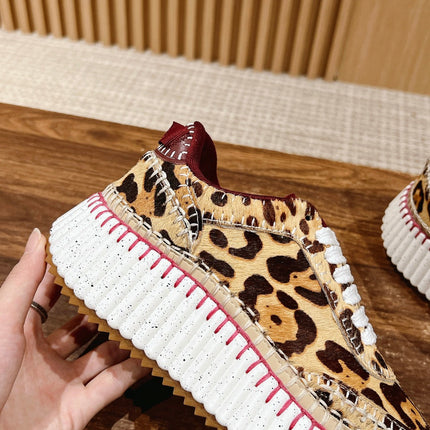 CHLOE 26S LACE-UP SNEAKERS IN LEOPARD PRINT PONY HAIR