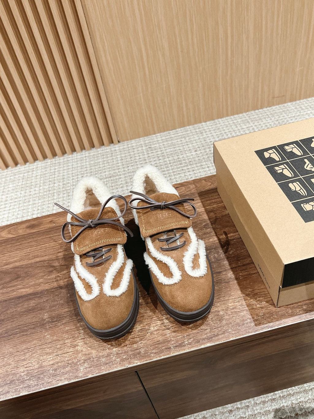 PLATFORM SNEAKER IN CIDER BROWN SUEDE AND FLEECE LINING