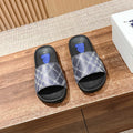 BURBERRY 26S SLIDE SANDALS IN BLACK AND BLUE CALFSKIN