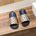 BURBERRY 26S SLIDE SANDALS IN BLACK AND BEIGE CALFSKIN