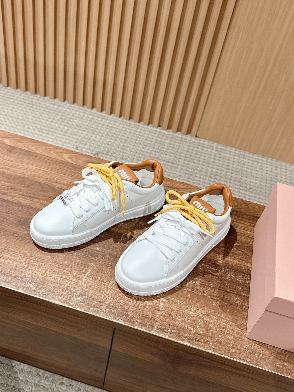 MM SNEAKERS IN WHITE CALFSKIN WITH YELLOW LACES