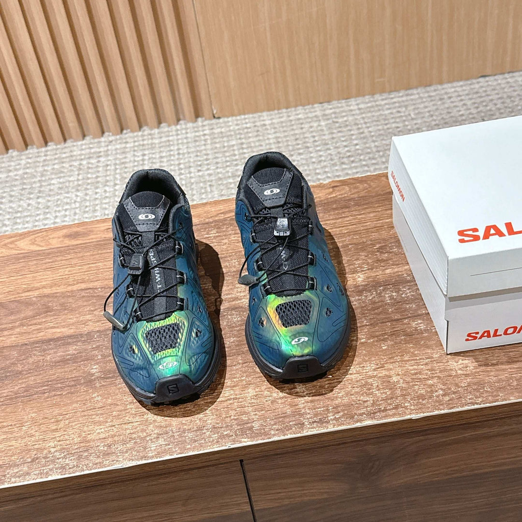 ALO 25S SALOMON XT WHISPER IN BLACK MESH FABRIC AND GREEN LAMBSKIN