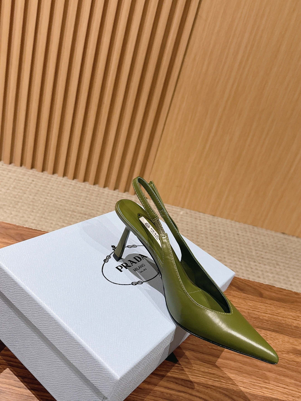 PRADA 26S SLINGBACK PUMPS IN OLIVE GREEN CALFSKIN