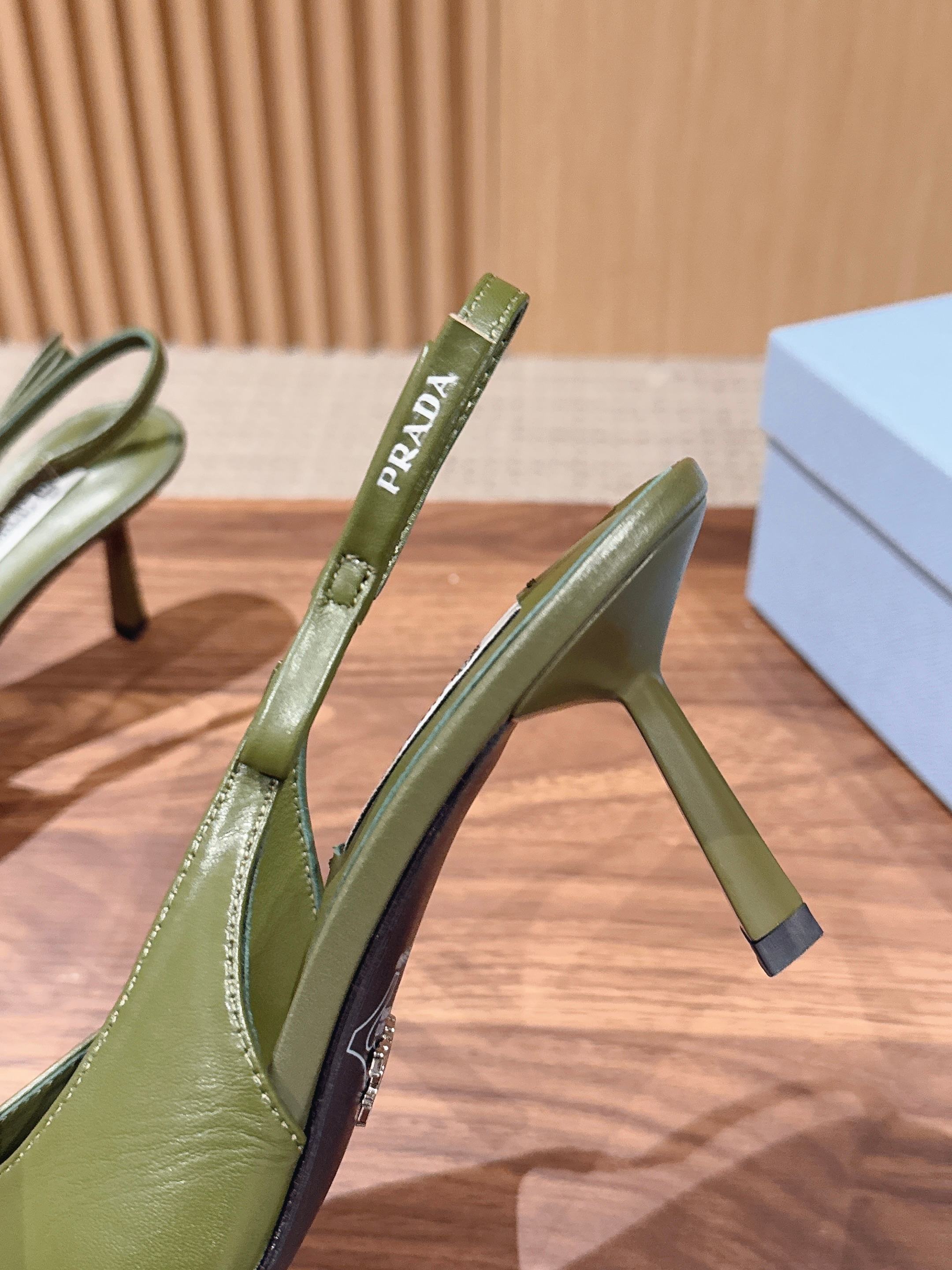 PRADA 26S SLINGBACK PUMPS IN OLIVE GREEN CALFSKIN