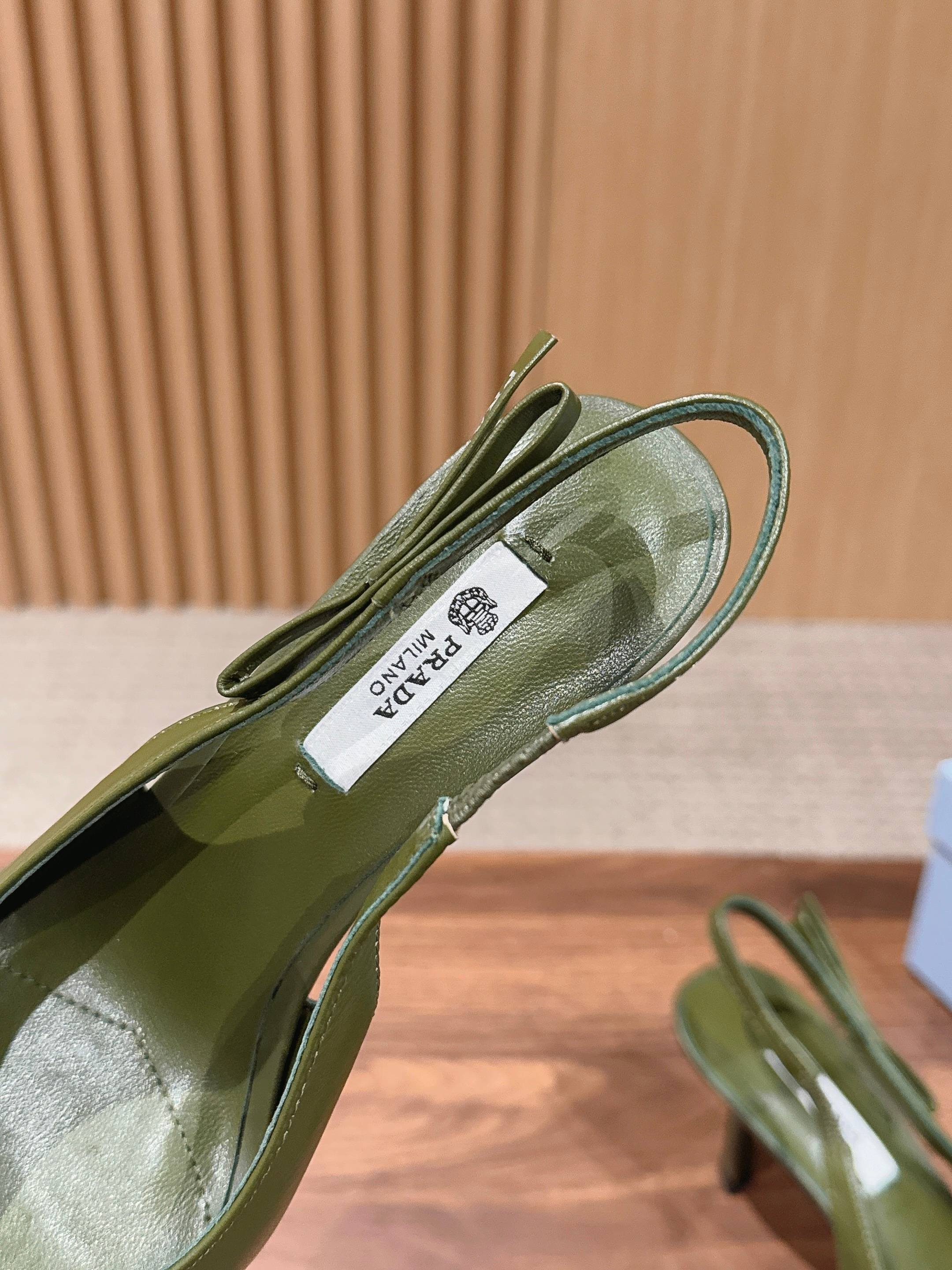 PRADA 26S SLINGBACK PUMPS IN OLIVE GREEN CALFSKIN