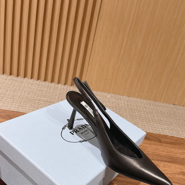 PRADA 26S SLINGBACK PUMPS IN BLACK CALFSKIN