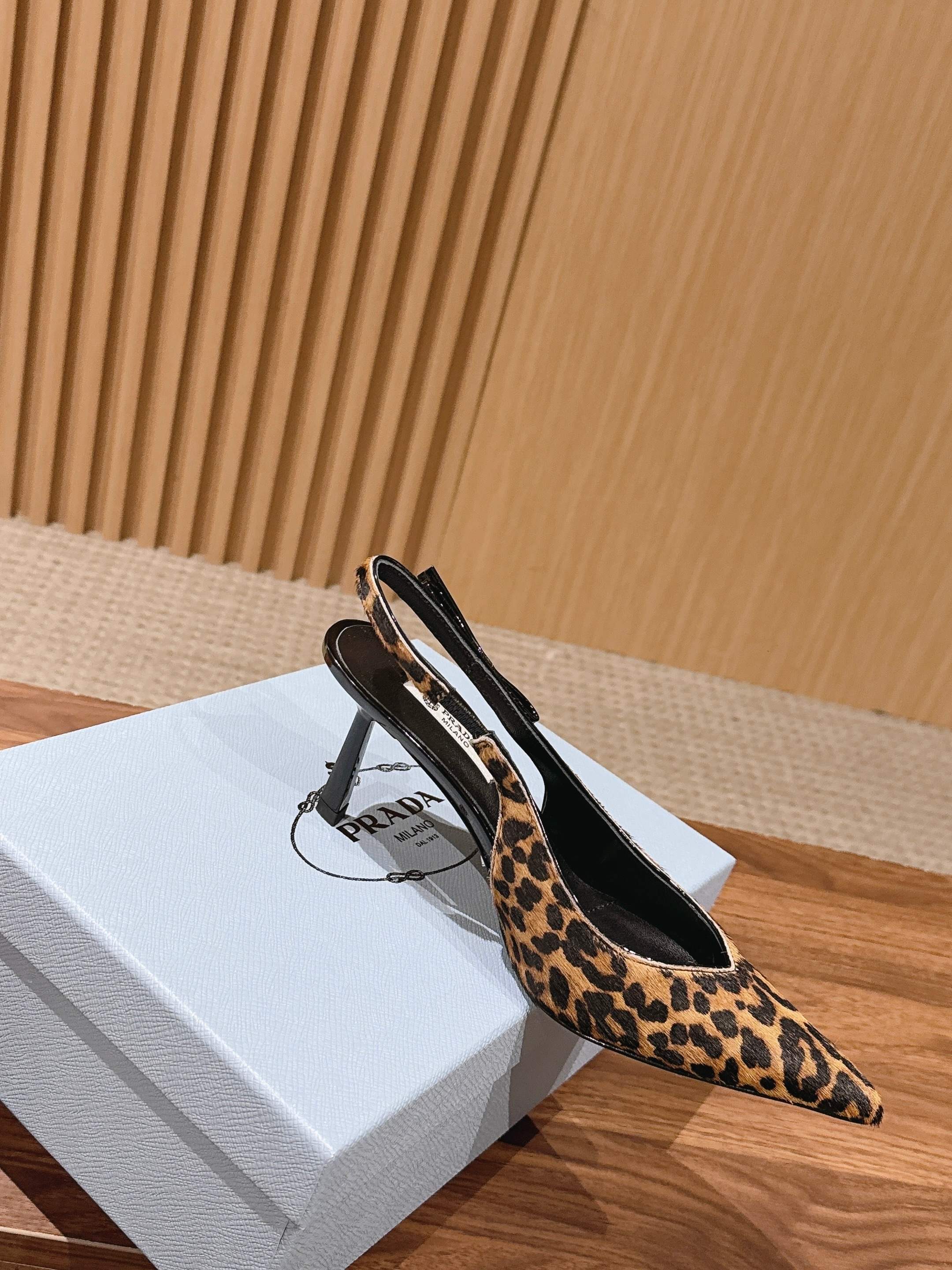 PRADA 26S SLINGBACK POINTED HEELS IN LEOPARD PRINT PONY HAIR