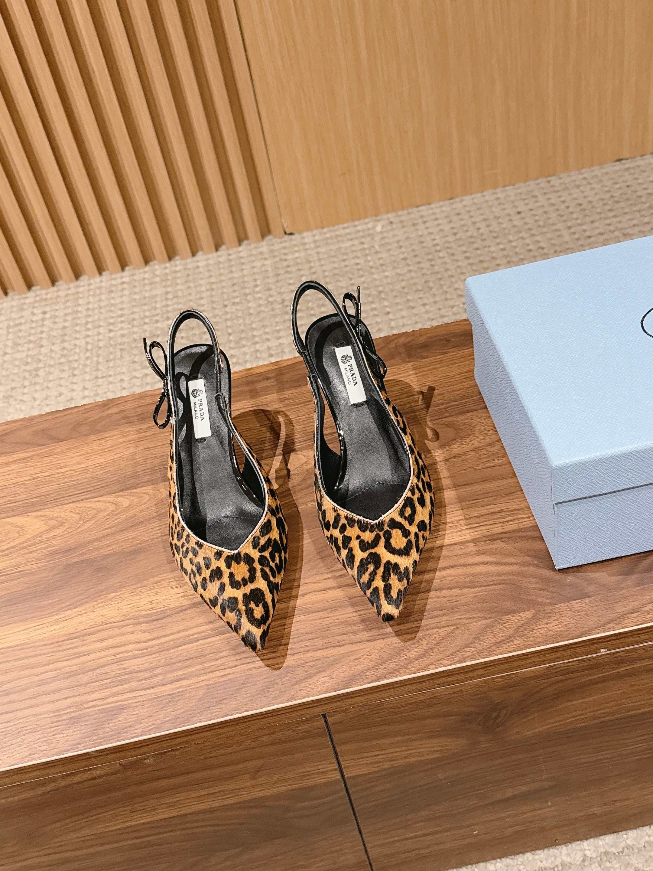 PRADA 26S SLINGBACK POINTED HEELS IN LEOPARD PRINT PONY HAIR
