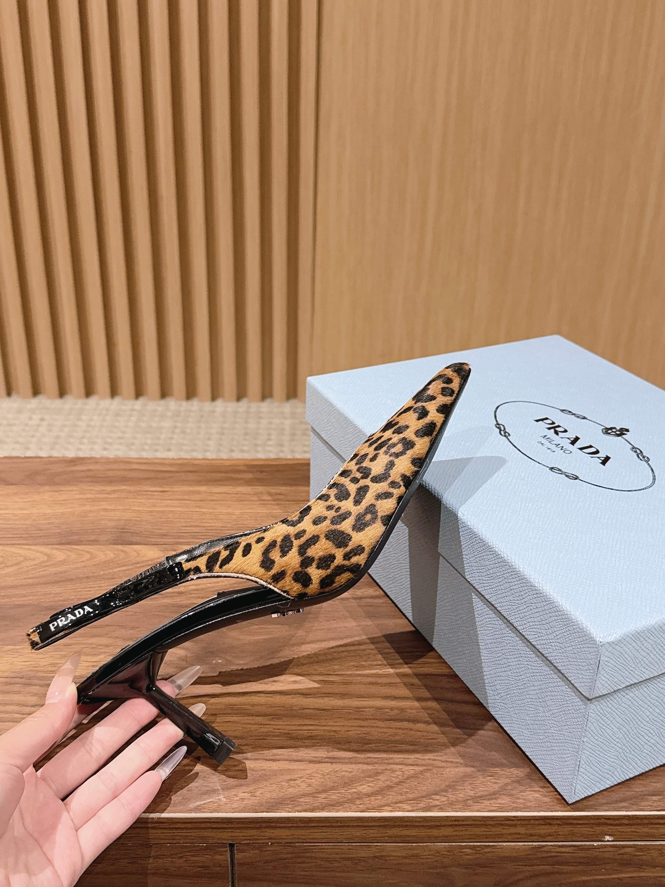 PRADA 26S SLINGBACK POINTED HEELS IN LEOPARD PRINT PONY HAIR