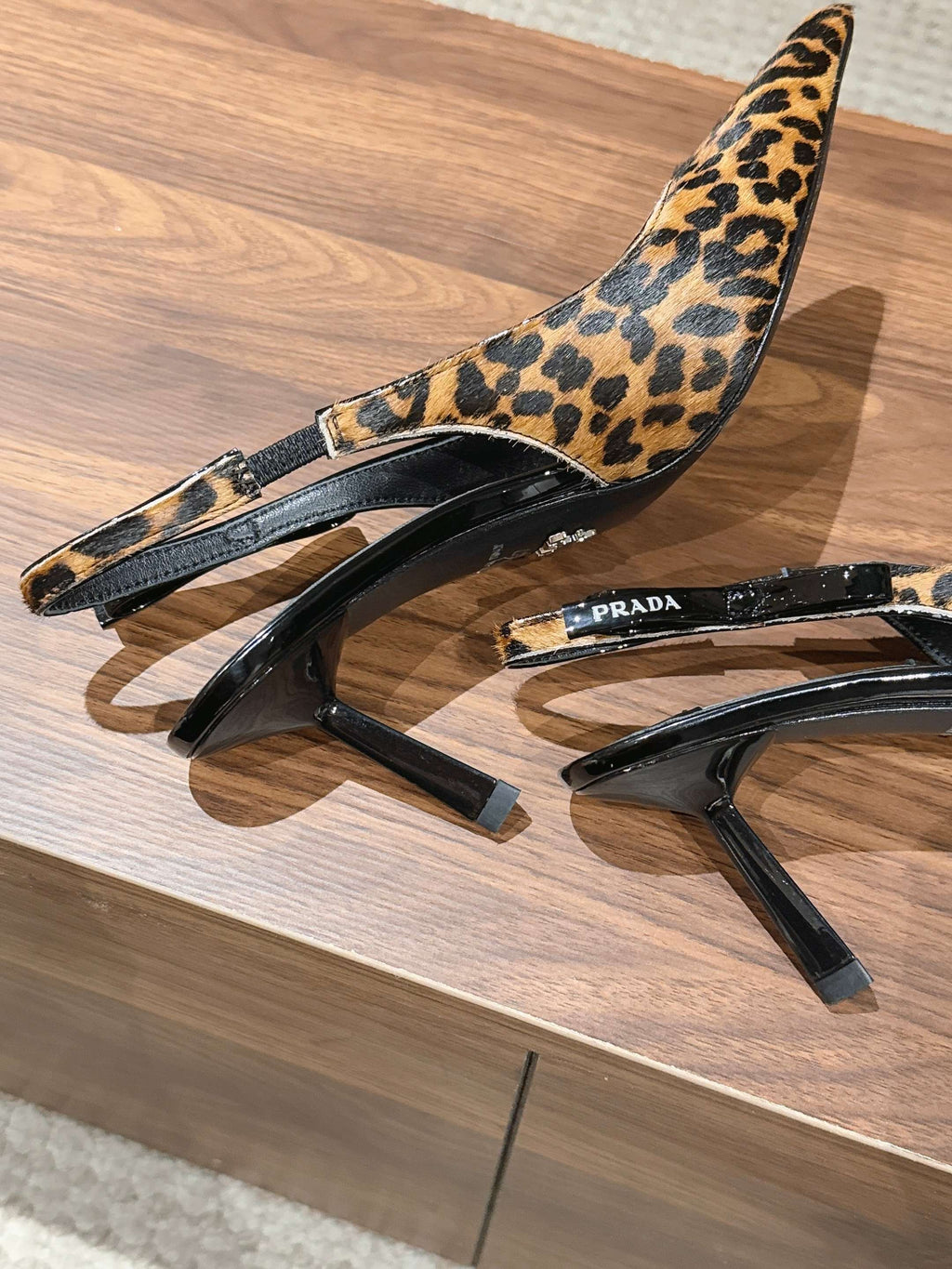 PRADA 26S SLINGBACK POINTED HEELS IN LEOPARD PRINT PONY HAIR