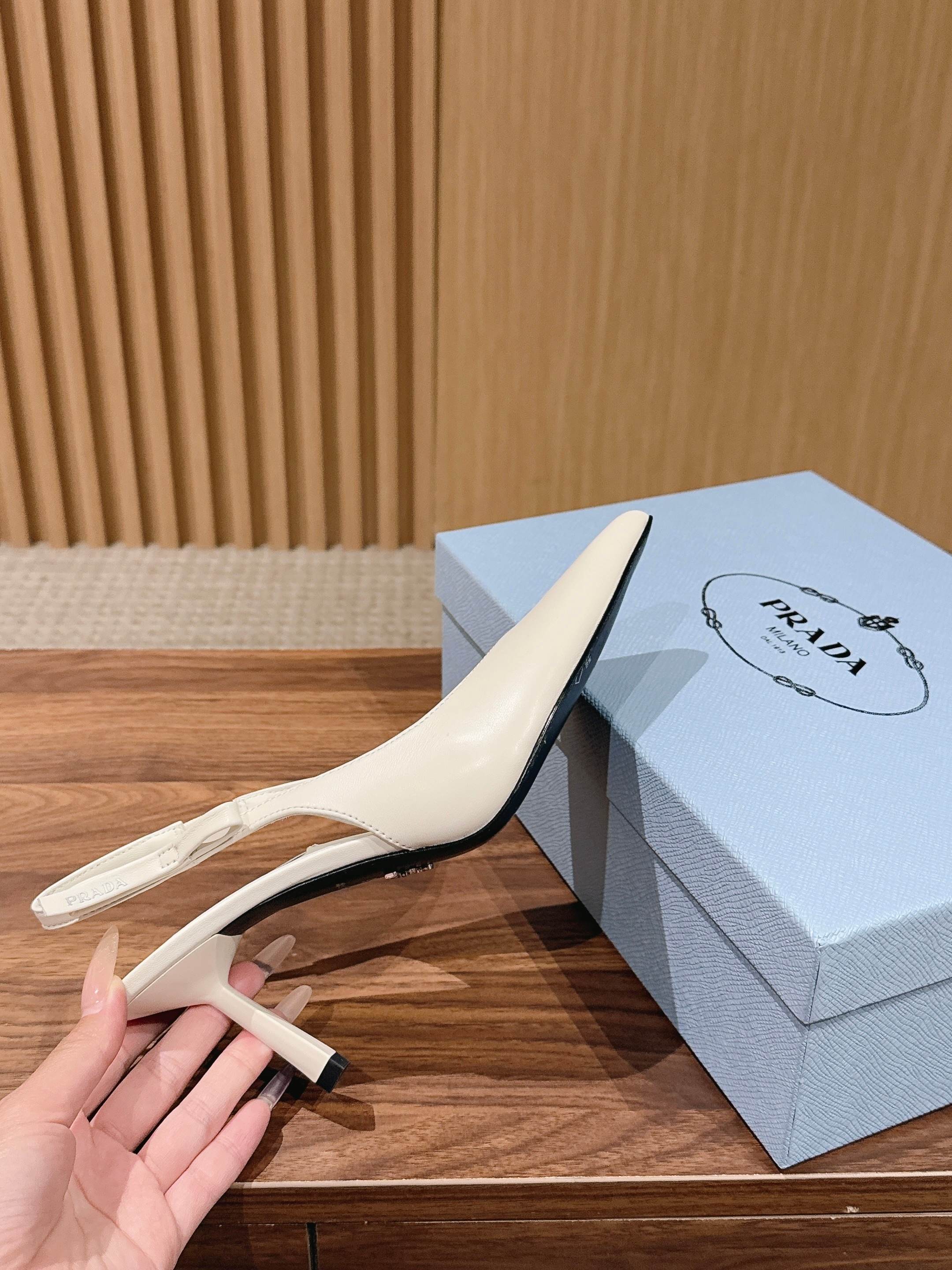 PRADA 26S SLINGBACK PUMPS IN WHITE CALFSKIN