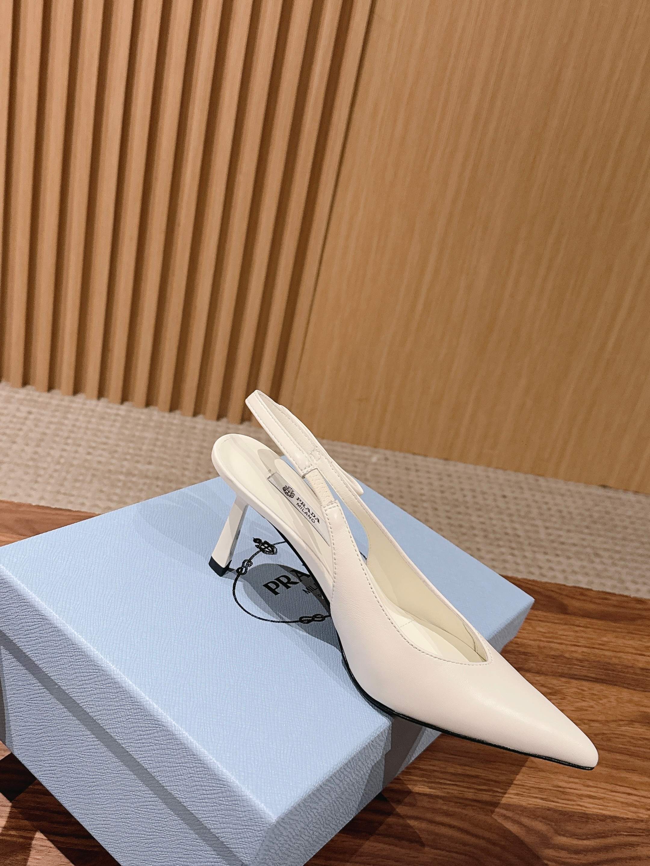 PRADA 26S SLINGBACK PUMPS IN WHITE CALFSKIN