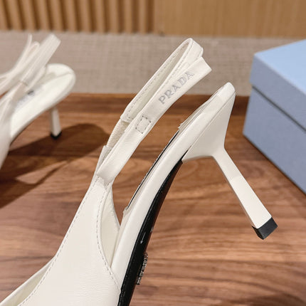 PRADA 26S SLINGBACK PUMPS IN WHITE CALFSKIN