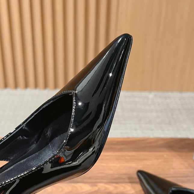 PRADA 26S SLINGBACK PUMPS IN BLACK PATENT CALFSKIN