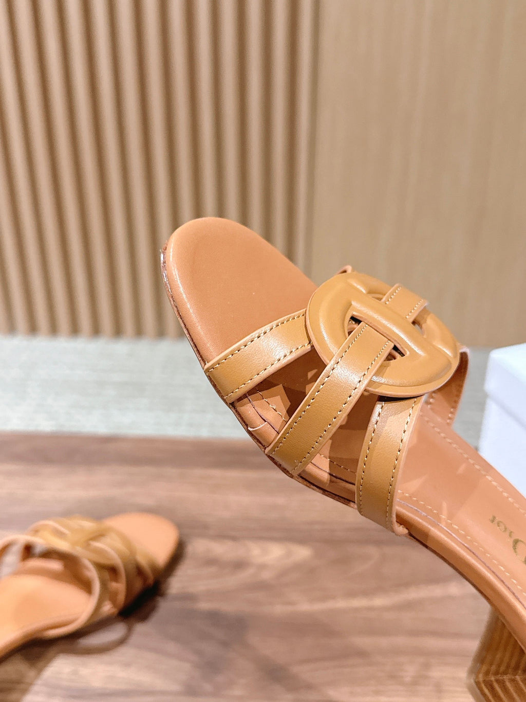 DIOR 26S HEEL SANDALS IN CARAMEL BROWN CALFSKIN STRAPPY