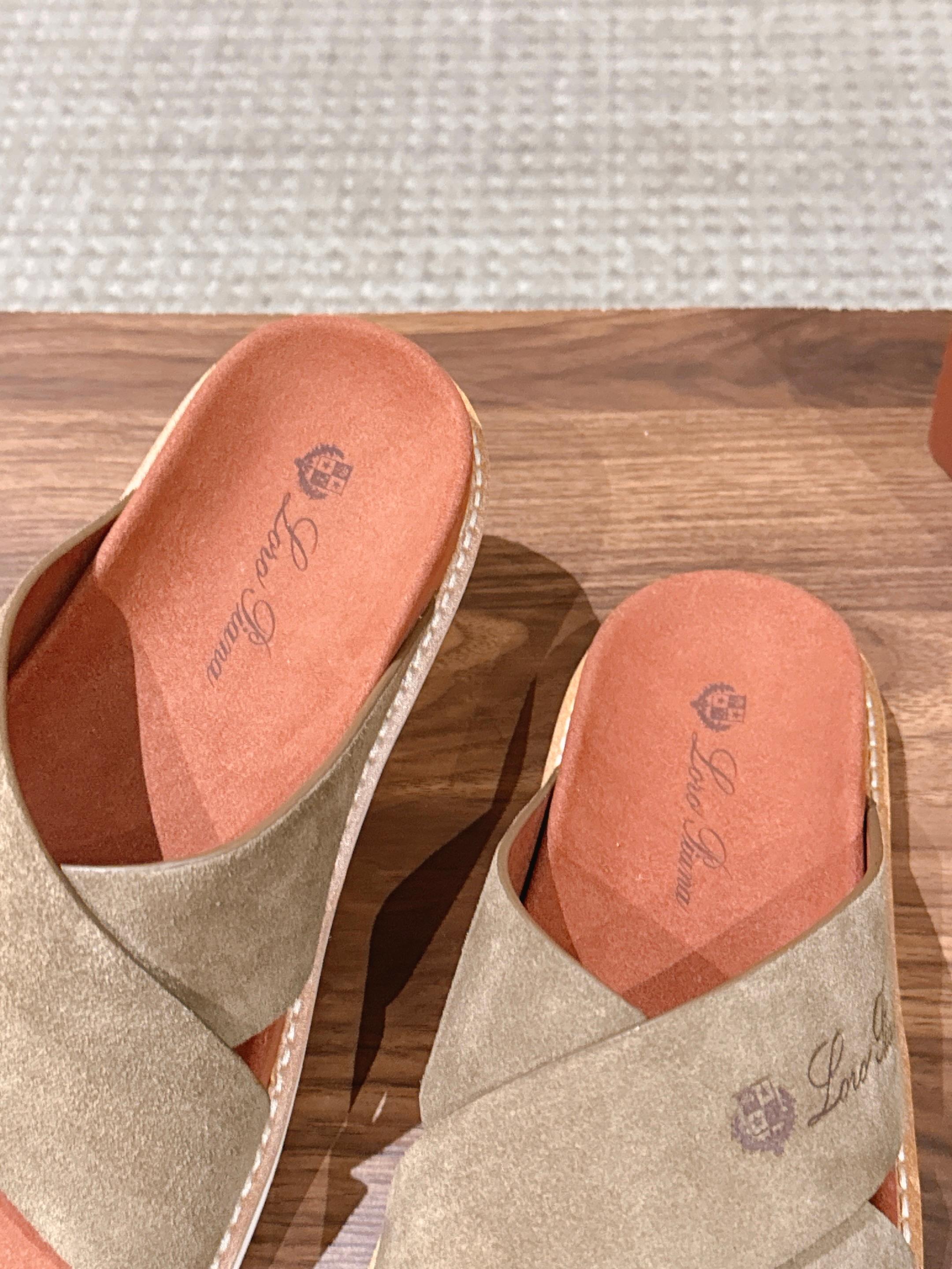 LP 26S CROSS STRAP SLIDES SANDAL IN OLIVE BROWN SUEDE