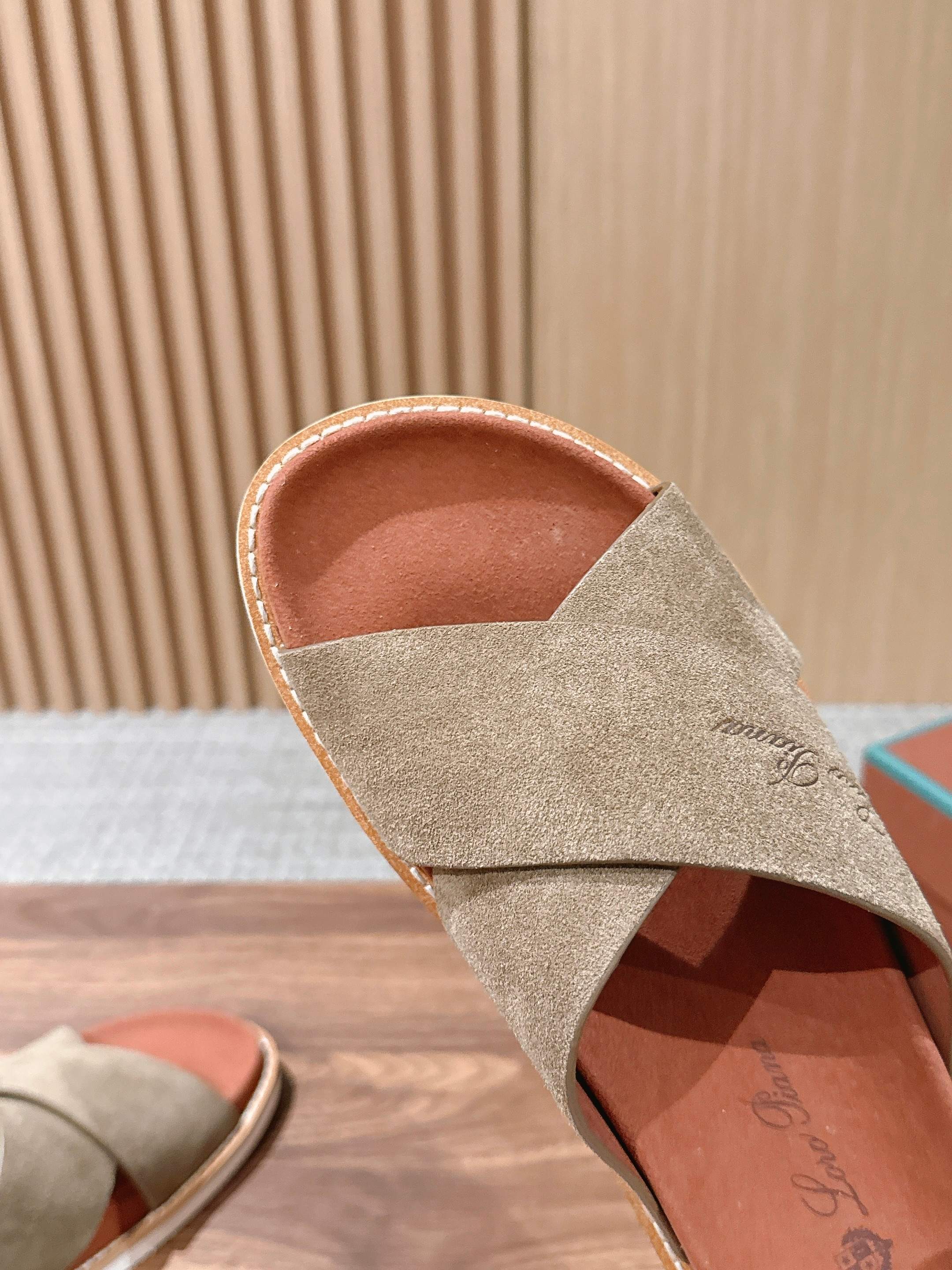 LP 26S CROSS STRAP SLIDES SANDAL IN OLIVE BROWN SUEDE