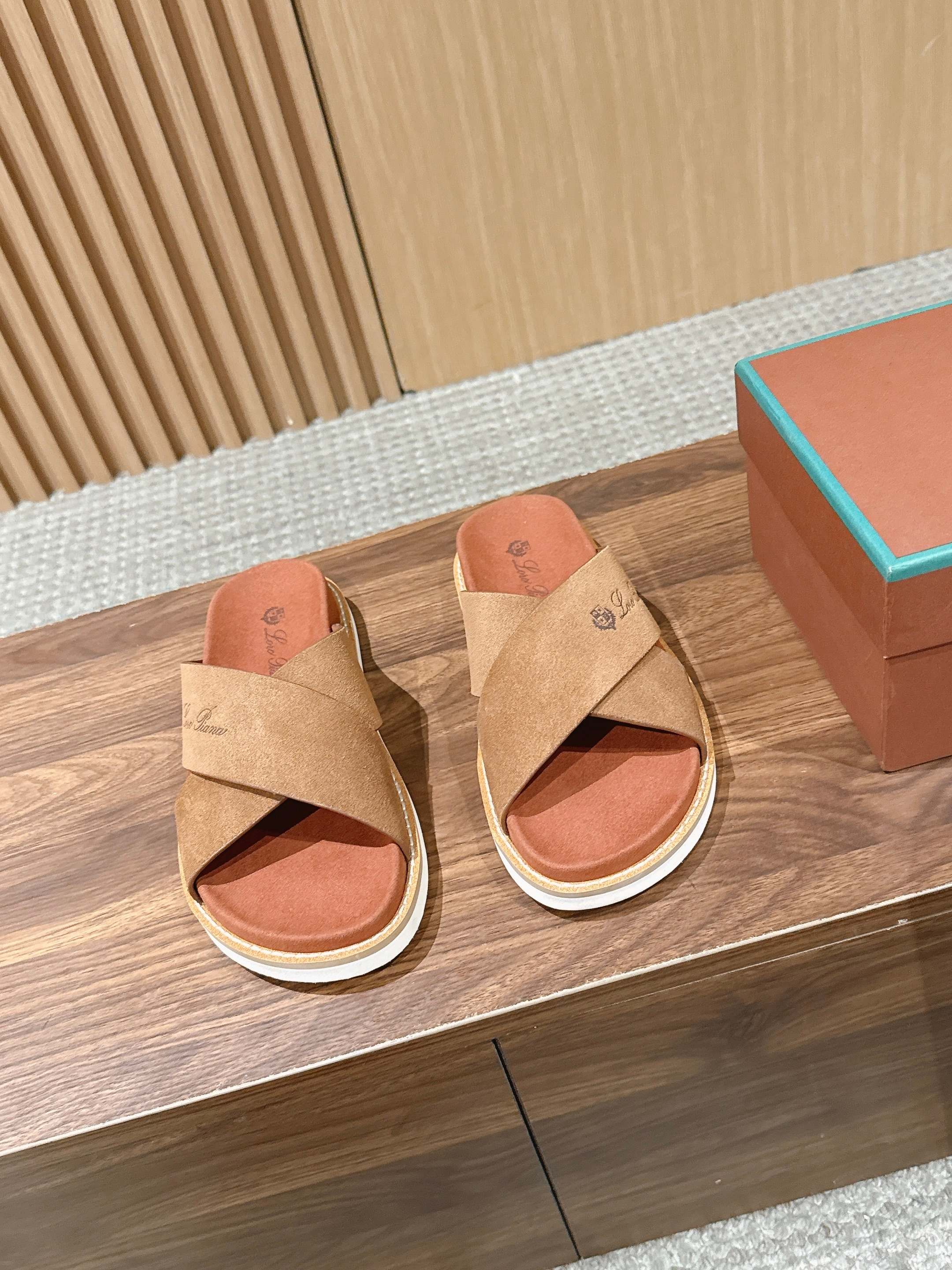 LP 26S CROSS STRAP SLIDES SANDAL IN BROWN SUEDE