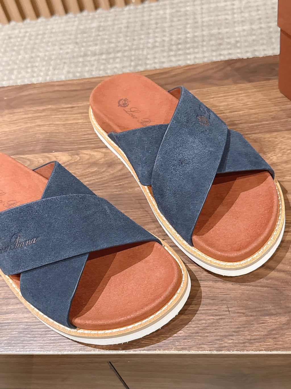 LP 26S CROSS STRAP SLIDES SANDAL IN NAVY BLUE SUEDE