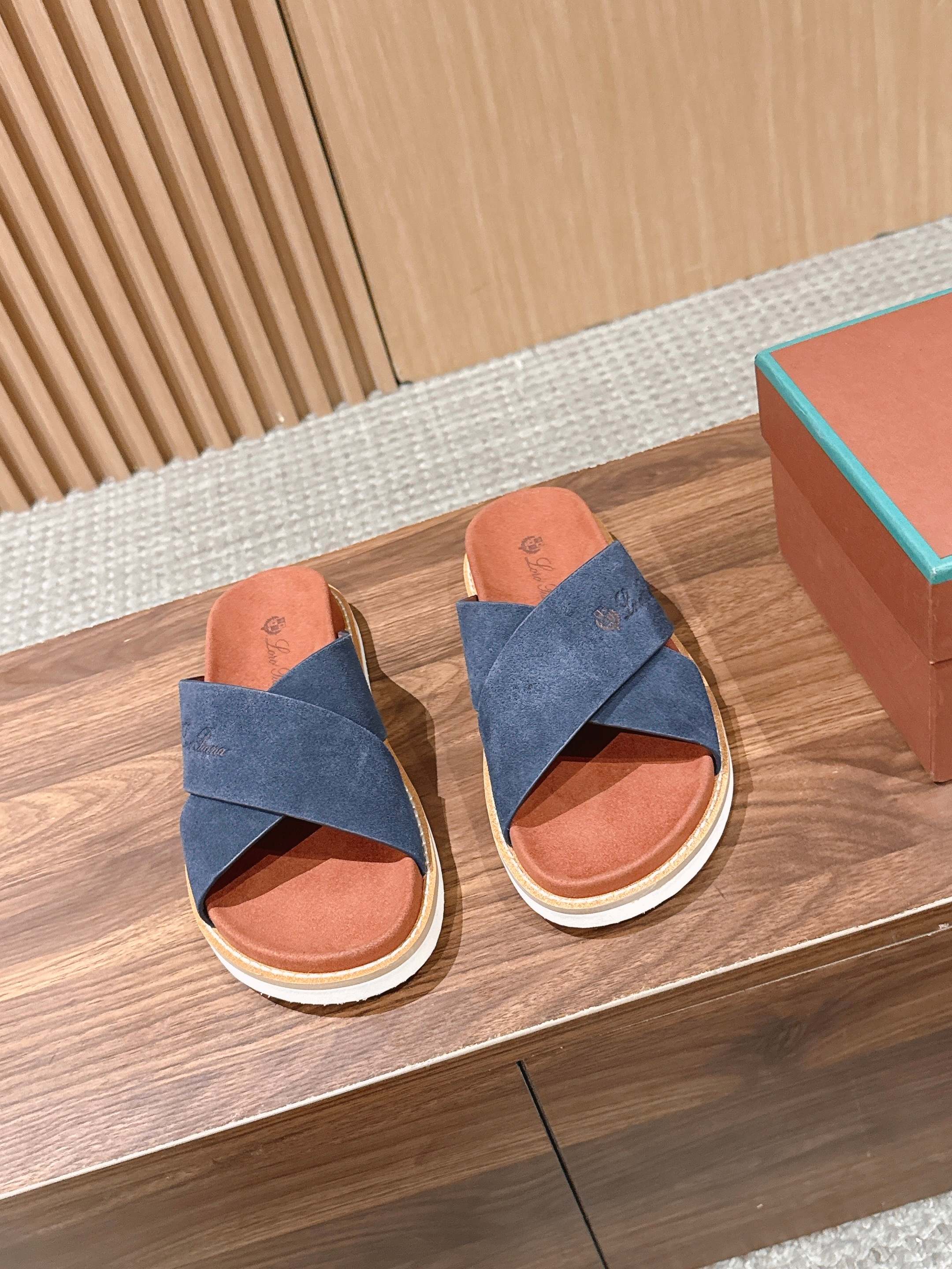 LP 26S CROSS STRAP SLIDES SANDAL IN NAVY BLUE SUEDE