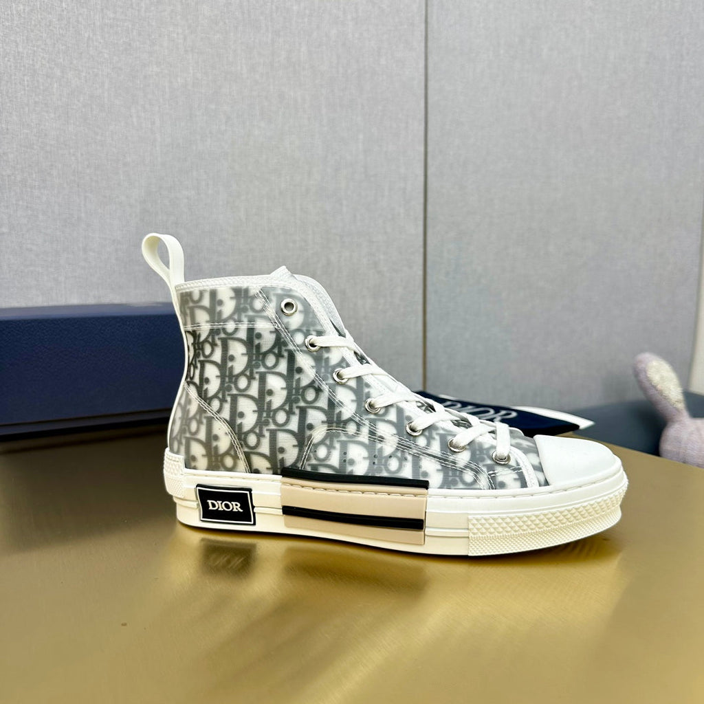 DIOR B23 HIGH-TOP SNEAKER IN WHITE AND BLACK DIOR OBLIQUE CANVAS