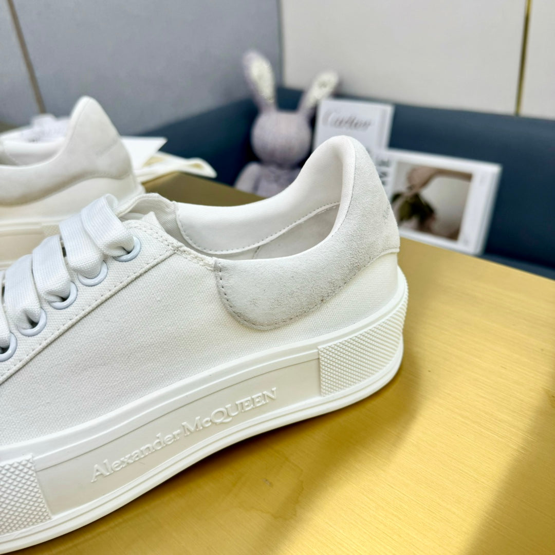 ALEXANDER MCQUEEN DECK PLIMSOLL SNEAKERS IN WHITE CANVAS