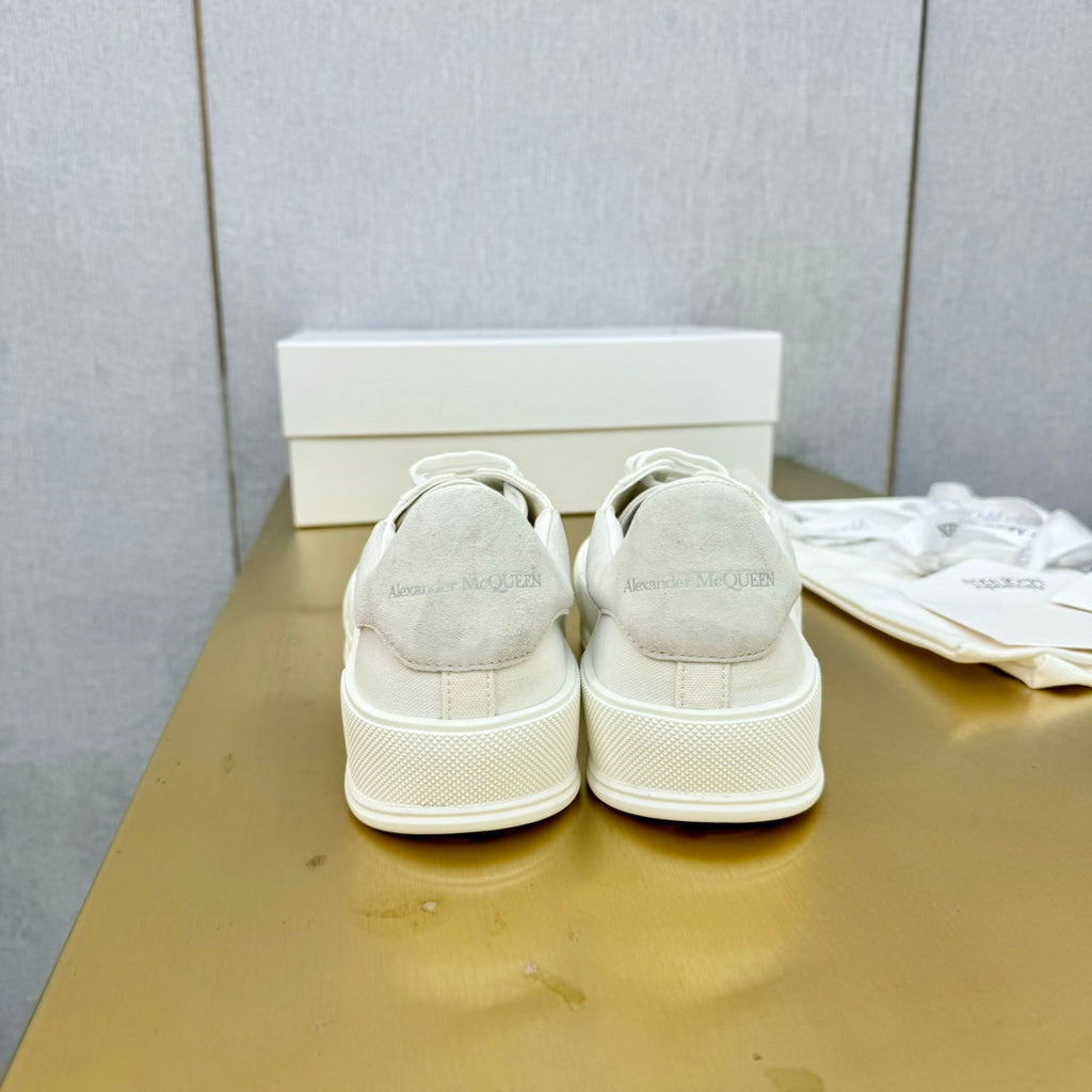 ALEXANDER MCQUEEN DECK PLIMSOLL SNEAKERS IN WHITE CANVAS