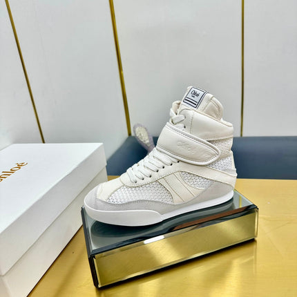 CHLOE 26S HIGH-TOP SKATE SNEAKERS IN WHITE CALFSKIN AND MESH