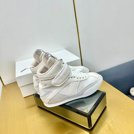 CHLOE 26S HIGH-TOP SKATE SNEAKERS IN WHITE CALFSKIN AND MESH
