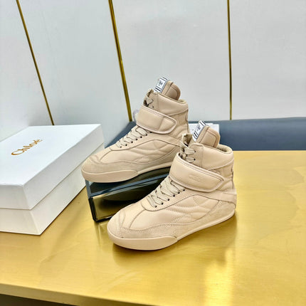 CHLOE 26S HIGH-TOP SKATE SNEAKERS IN BEIGE CALFSKIN AND SUEDE