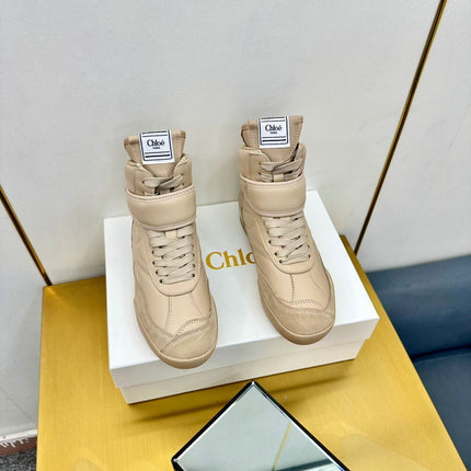 CHLOE 26S HIGH-TOP SKATE SNEAKERS IN BEIGE CALFSKIN AND SUEDE