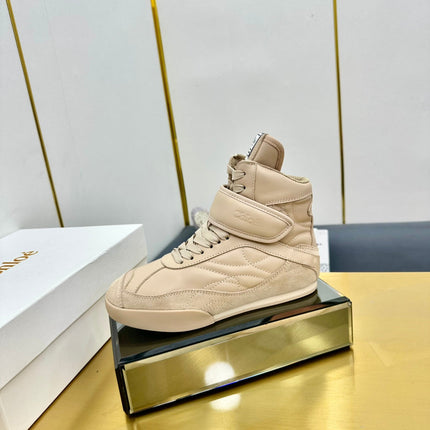 CHLOE 26S HIGH-TOP SKATE SNEAKERS IN BEIGE CALFSKIN AND SUEDE