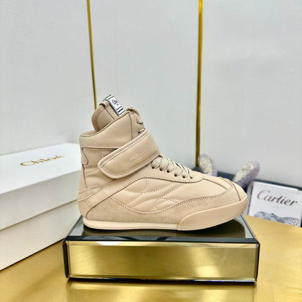 CHLOE 26S HIGH-TOP SKATE SNEAKERS IN BEIGE CALFSKIN AND SUEDE
